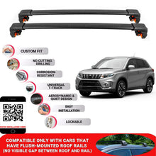 Premium Roof Bars For Suzuki Vitara Suv 2015+ Secure Roof Rack Cross Bar 2 Pcss Black