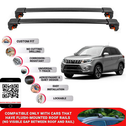 Premium Roof Bars For Suzuki Vitara Suv 2015+ Secure Roof Rack Cross Bar 2 Pcss Black