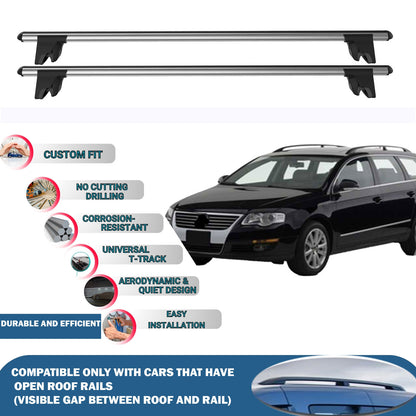 Lockable Roof Rack Cross Bars for Vw Passat Variant B6 2005-2010 | Heavy Duty Rail Carrier 2 Pcs Grey