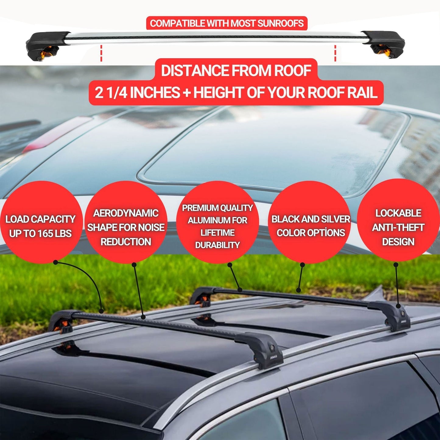 Premium Roof Bars For Toyota Auris Estate 2013-2019 Secure Roof Rack Cross Bar 2 Pcss Grey