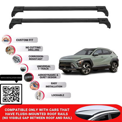 Roof Bars for Hyundai Kona Sx2 2023+ Lockable Roof Rack Cross Bars 2 Pcs Black