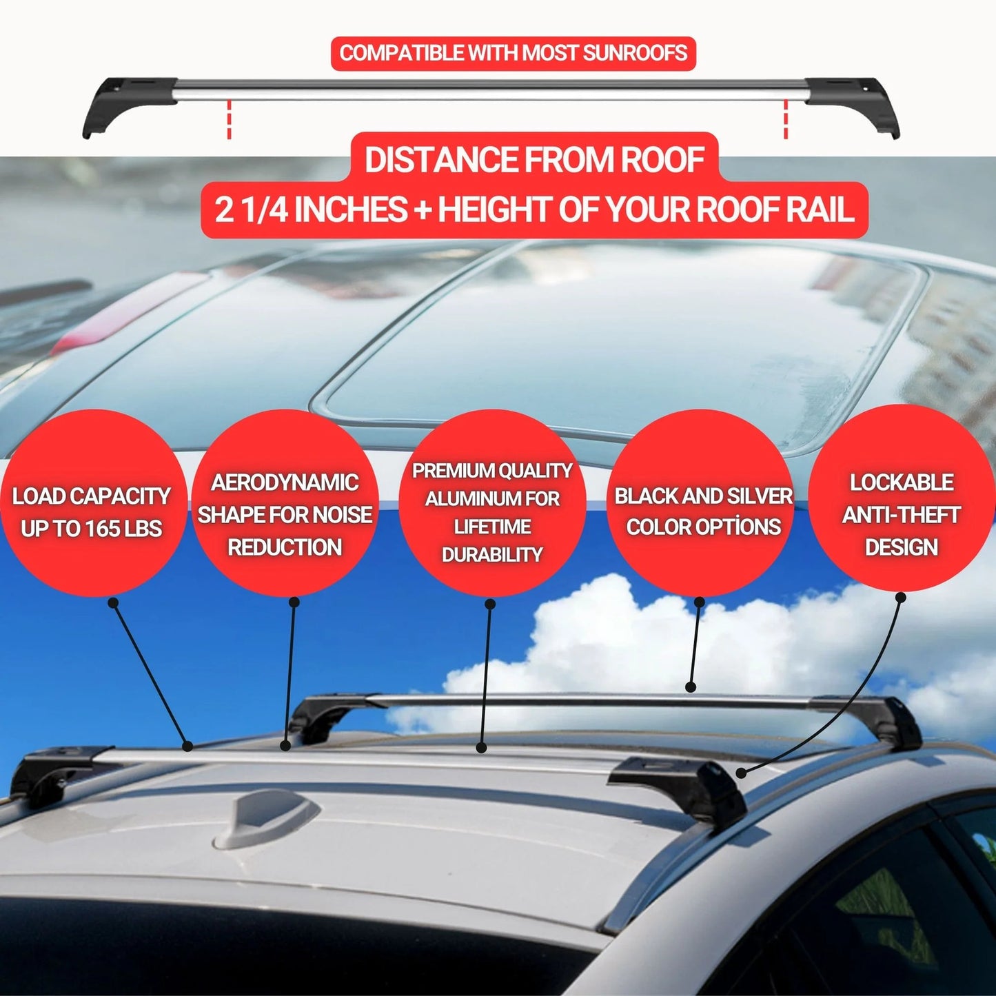 2X Car Roof Bars for Mini Cooper Hardtop 2014-2023 Lockable Roof Rack Grey