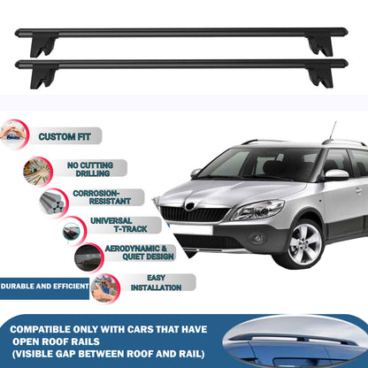 Lockable Roof Rack Cross Bars for Skoda Fabia Scout HB 2009-2014 | Heavy Duty Rail Carrier 2 Pcs Black