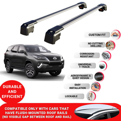 Roof Bars Rack for Toyota Fortuner 2015-2023 Lockable Rail Carrier 2 Pcs Grey