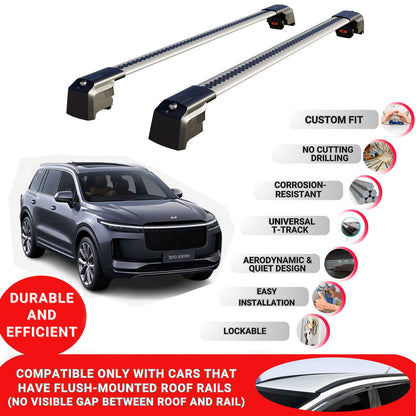 Roof Bars Rack for Li Xiang Auto One 2019-2022 Lockable Rail Carrier 2 Pcs Grey