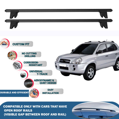 Lockable Roof Rack Cross Bars for Hyundai Tucson JM 2004-2009 | Heavy Duty Rail Carrier 2 Pcs Black