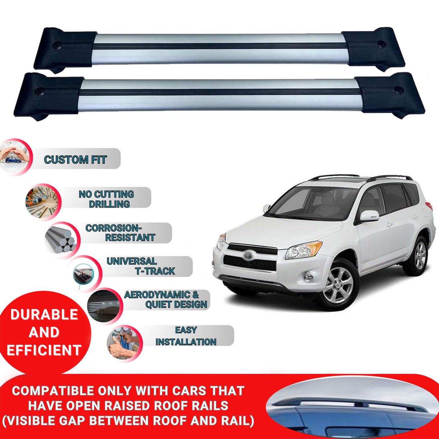 Roof Racks Cross Bars For Toyota Rav4 2006-2012 2 Pcs Grey