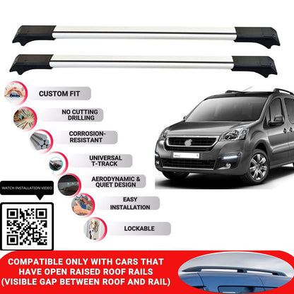 Roof Rack Cross Bars for Peugeot Partner Tepee Mpv 2008-2018 Lockable 2 Pcs Grey
