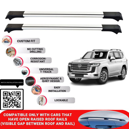 Roof Rack Cross Bars for Toyota Land Cruiser 300 2021+ Lockable Bars 2 Pcs Grey