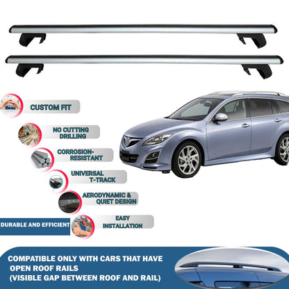 Roof Rack Cross Bars for Mazda 6 Gh1/Gh2 Estate 2008-2012 Rail Carrier for Roof Tents 2 Pcs Grey