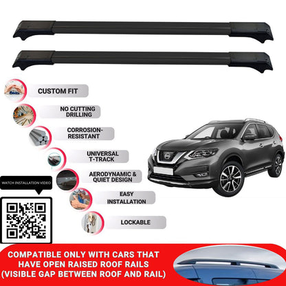 Roof Rack Cross Bars for Nissan XTrail 2014-2021 Lockable Roof Bars 2 Pcs Black