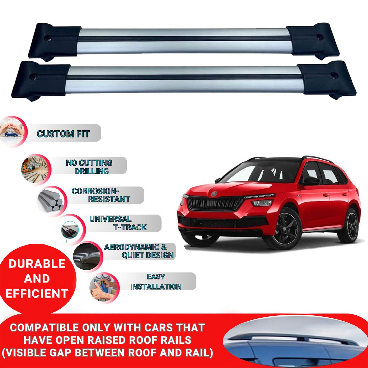 Roof Racks Cross Bars For Skoda Kamiq 2019-2023 2 Pcs Grey