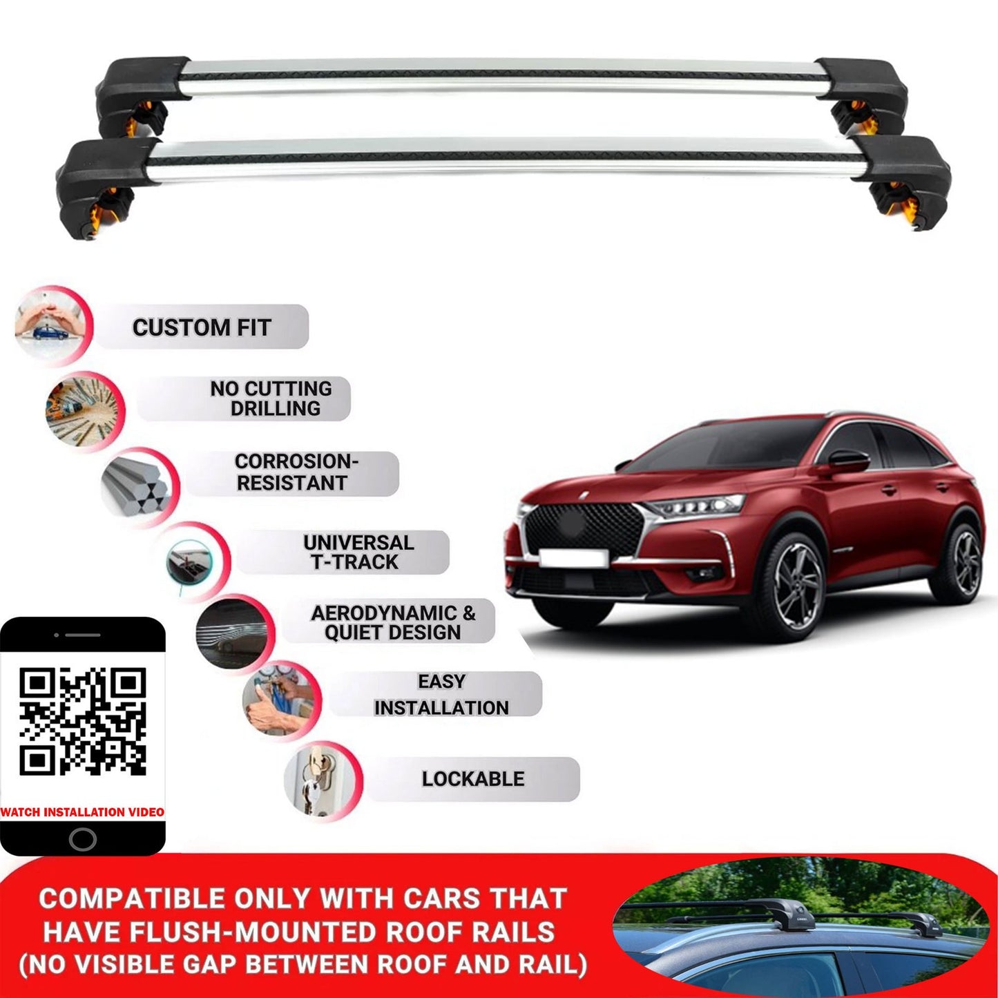 Premium Roof Bars For Ds Ds7 Crossback 2018+ Secure Roof Rack Cross Bar 2 Pcss Grey