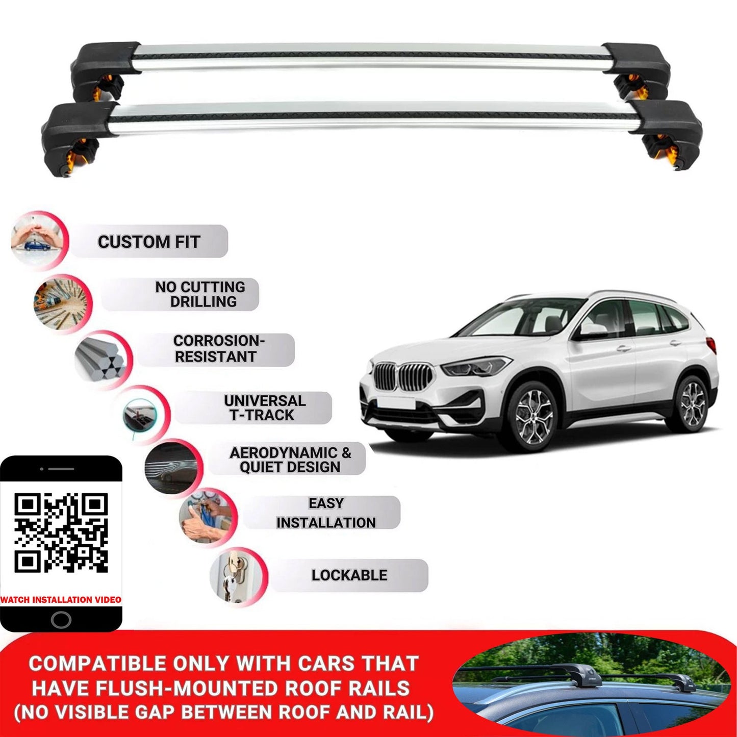 Premium Roof Bars For Bmw X1 (U11) Suv 2023+ Secure Roof Rack Cross Bar 2 Pcss Grey