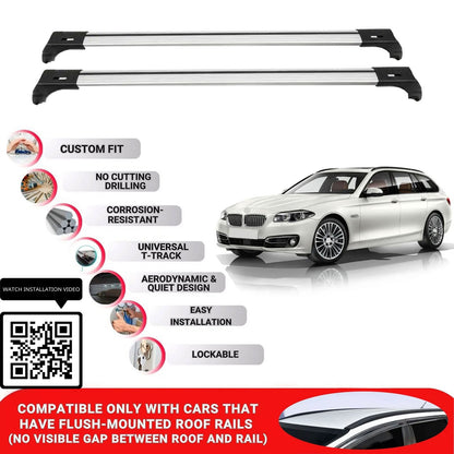 Roof Bars for Bmw 5 Series Touring F11 2010-2017; Roof Rack Cross Bars 2 Pcs Grey