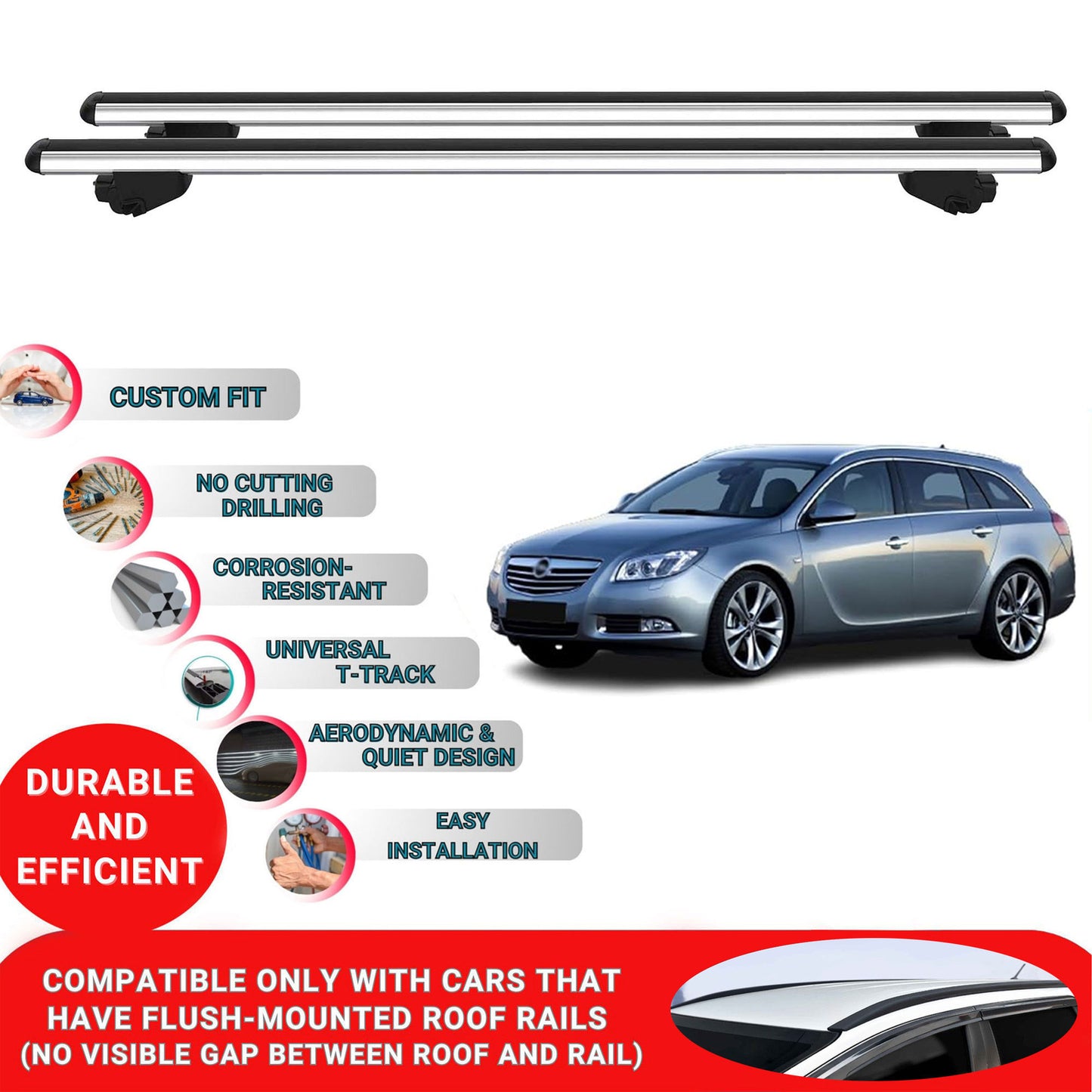 Roof Bars For Opel Insignia Mk1 Estate 2008-2017 Roof Rack Cross Bars 2 Pcs Grey