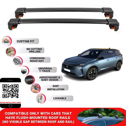 Premium Roof Bars For Peugeot 5008 Suv 2024+ Secure Roof Rack Cross Bar 2 Pcss Black
