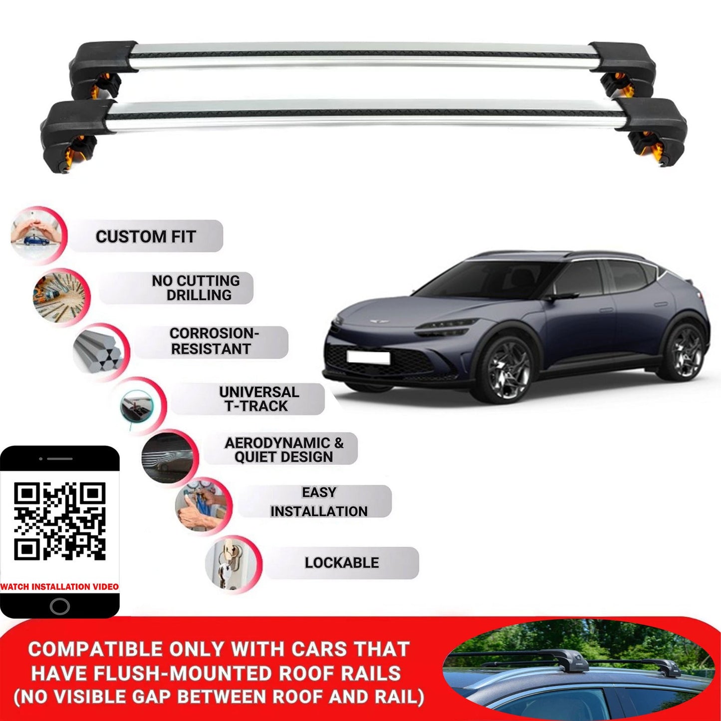 Premium Roof Bars For Genesis Gv60 Suv 2022+ Secure Roof Rack Cross Bar 2 Pcss Grey