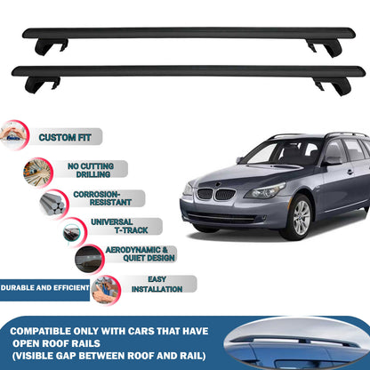 Roof Rack Cross Bars for BMW 5 Series E61 Touring 2004-2010 Rail Carrier for Roof Tents 2 Pcs Black