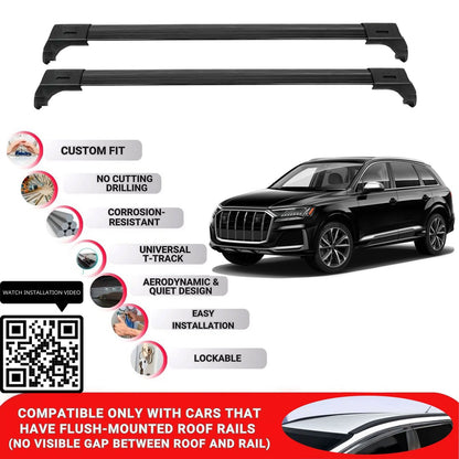 Car Roof Bars for Audi Q7 2016-2025 Lockable Roof Rack Cross Bars 2 Pcs Black