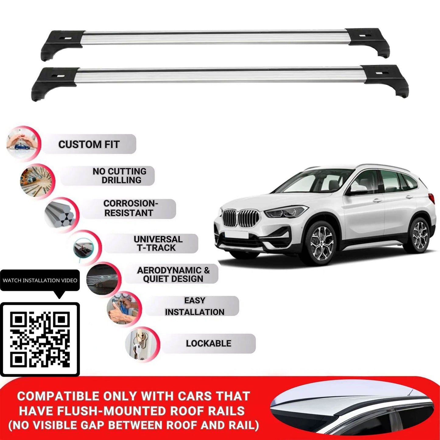 Roof Bars for Bmw X1 U11 2023+ Lockable Roof Rack Cross Bars 2 Pcs Grey