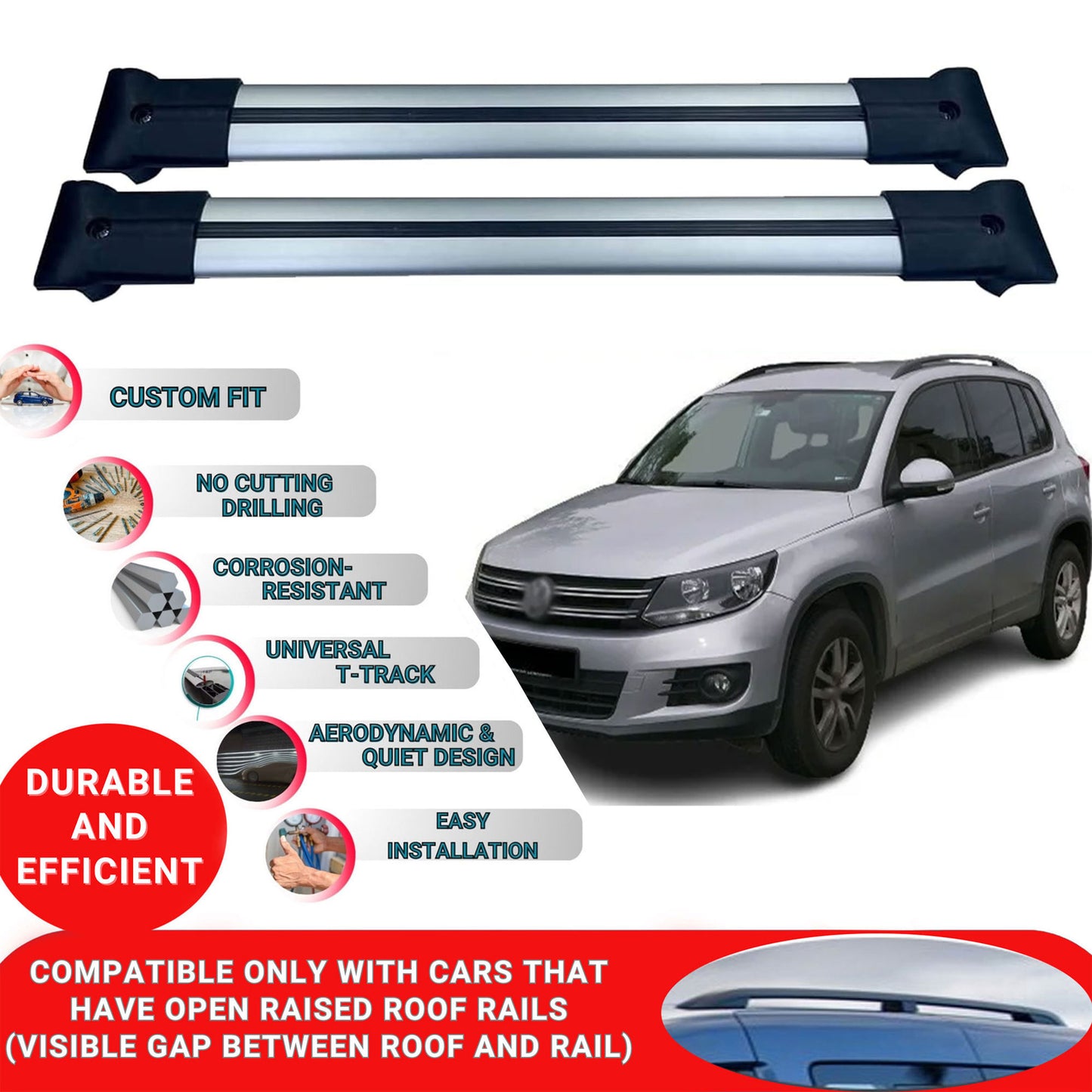 Roof Racks Cross Bars For Vw Tiguan 2007-2016 2 Pcs Grey