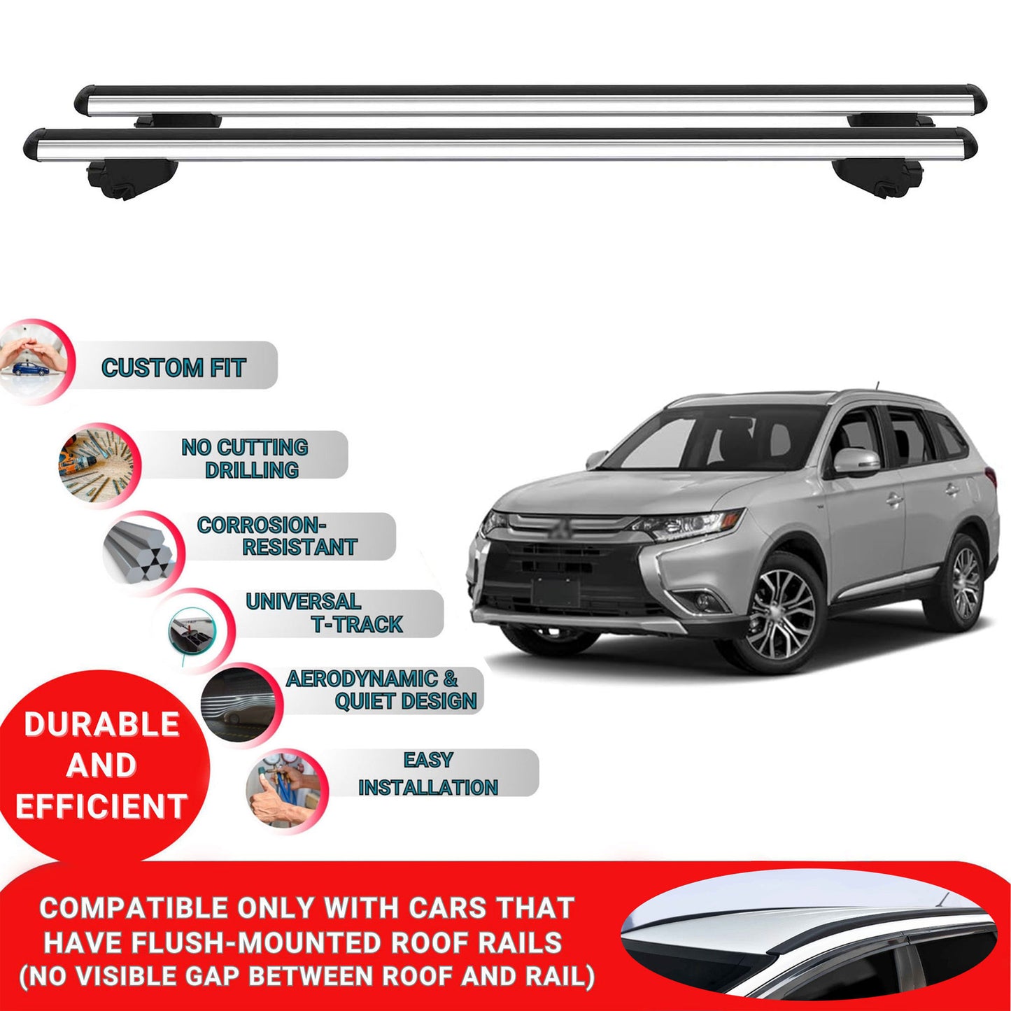 Roof Bars For Mitsubishi Outlander MK3 2013-2020 Roof Rack Cross Bars 2 Pcs Grey