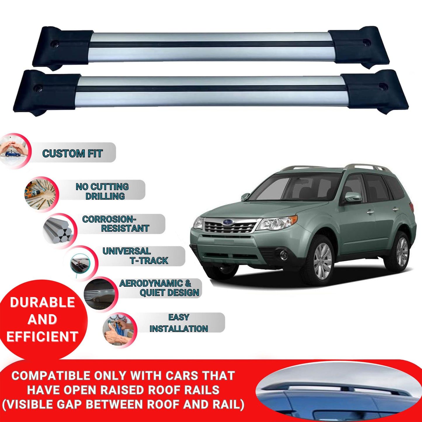 Roof Racks Cross Bars For Subaru Forester 2008-2012 2 Pcs Grey