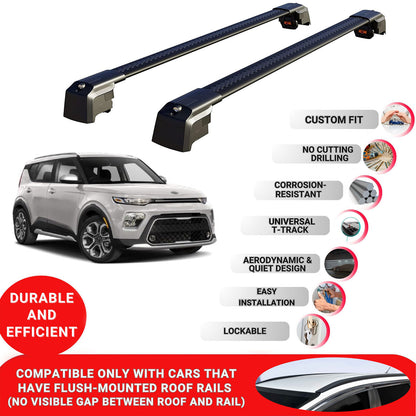 Roof Bars Rack for Kia Soul (SK3) 2020+ Lockable Rail Carrier 2 Pcs Black
