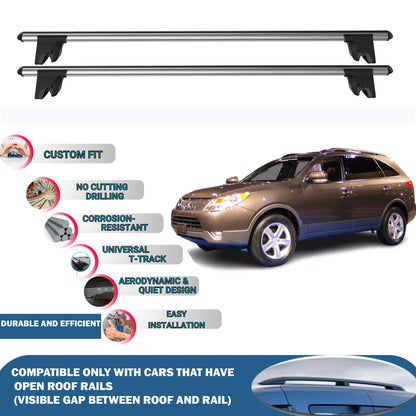 Lockable Roof Rack Cross Bars for Hyundai Ix55 Veracruz 2007-2015 | Heavy Duty Rail Carrier 2 Pcs Grey
