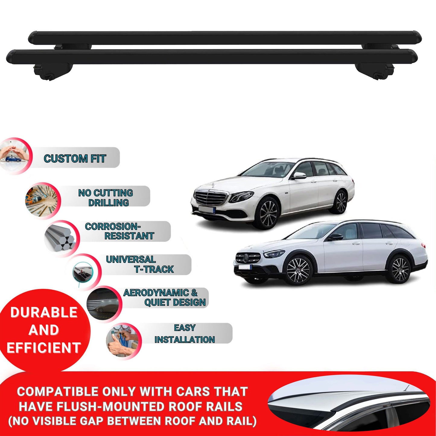 Roof Bars For Mercedes E-Class S213 2016-2023 Roof Rack Cross Bars 2 Pcs Black