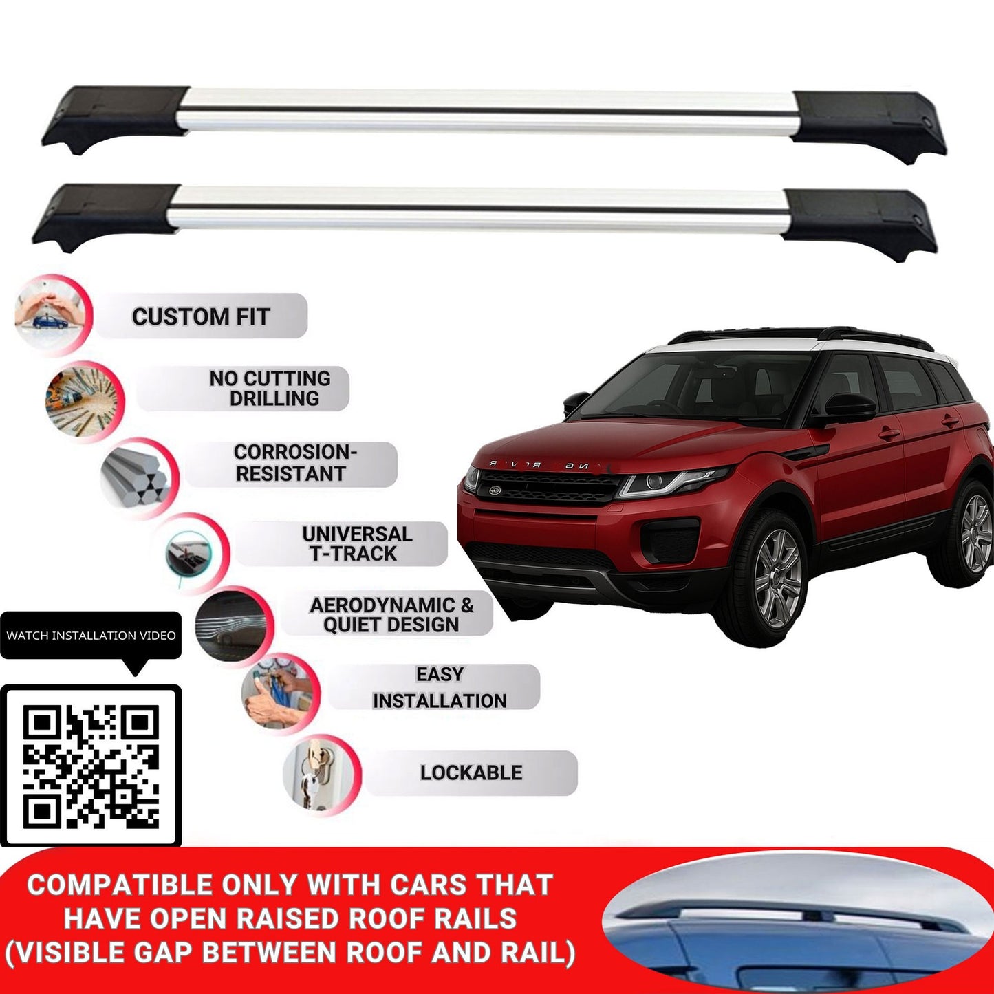 Roof Rack Cross Bars for Land Rover Evoque 2011-2018 Lockable Roof Bars 2 Pcs Grey