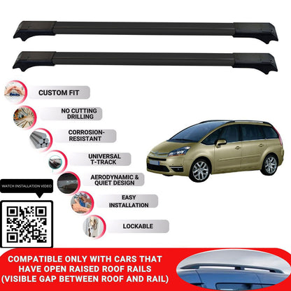 Roof Rack Cross Bars for Citroen C4 Picasso Mpv 2007-2013 Lockable 2 Pcs Black