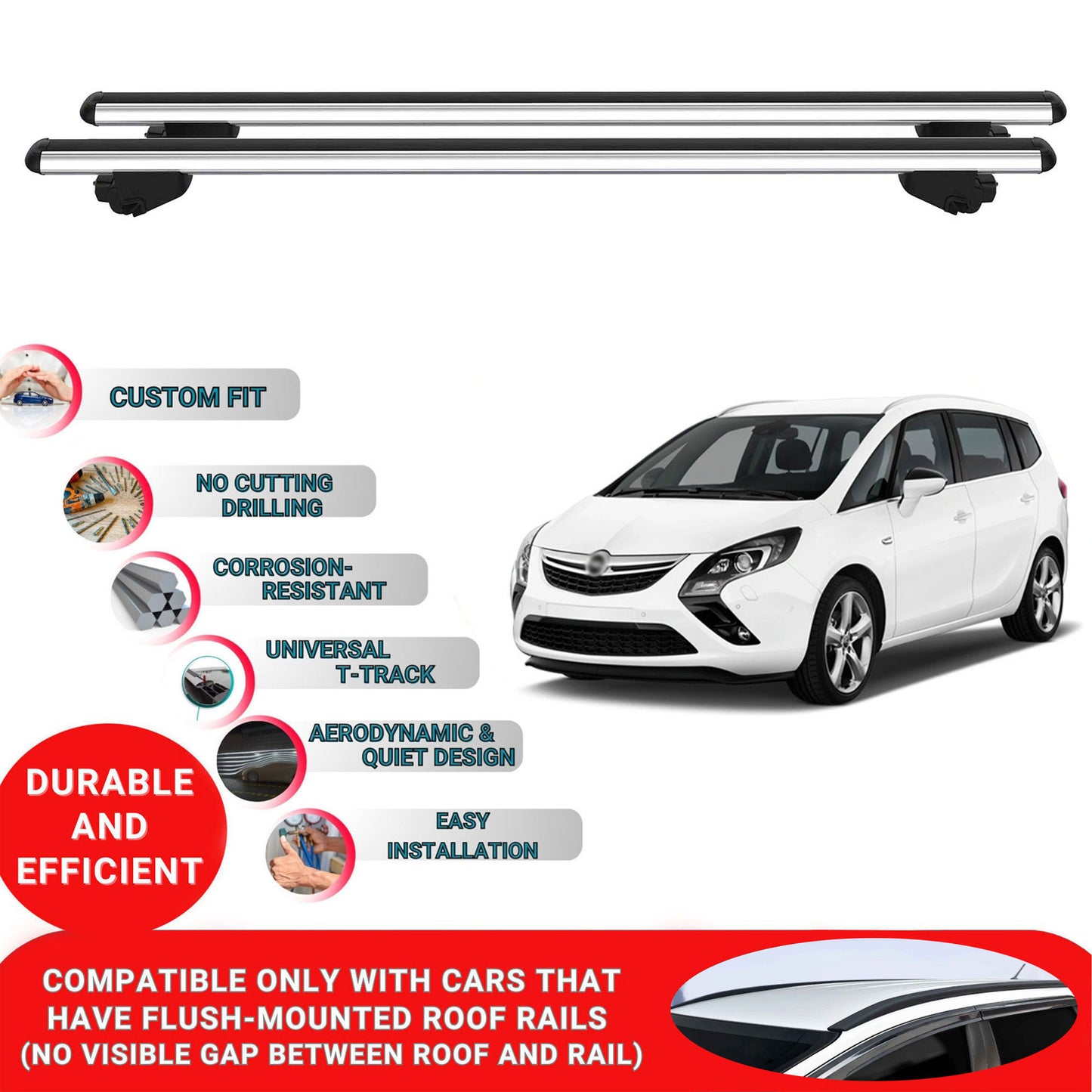 Roof Bars For Opel Zafira Tourer C 2011-2019 Roof Rack Cross Bars 2 Pcs Grey