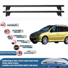 Lockable Roof Rack Cross Bars for Peugeot 206 SW 2002-2007 | Heavy Duty Rail Carrier 2 Pcs Black