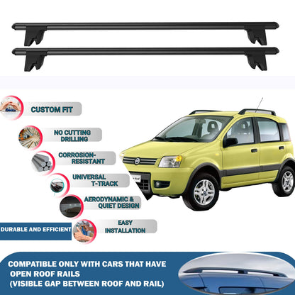 Lockable Roof Rack Cross Bars for Fiat Panda 4X 2004-2012 | Heavy Duty Rail Carrier 2 Pcs Black