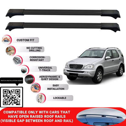 Roof Rack Cross Bars for Mercedes M-Class W163 1998-2005 Lockable 2 Pcs Black