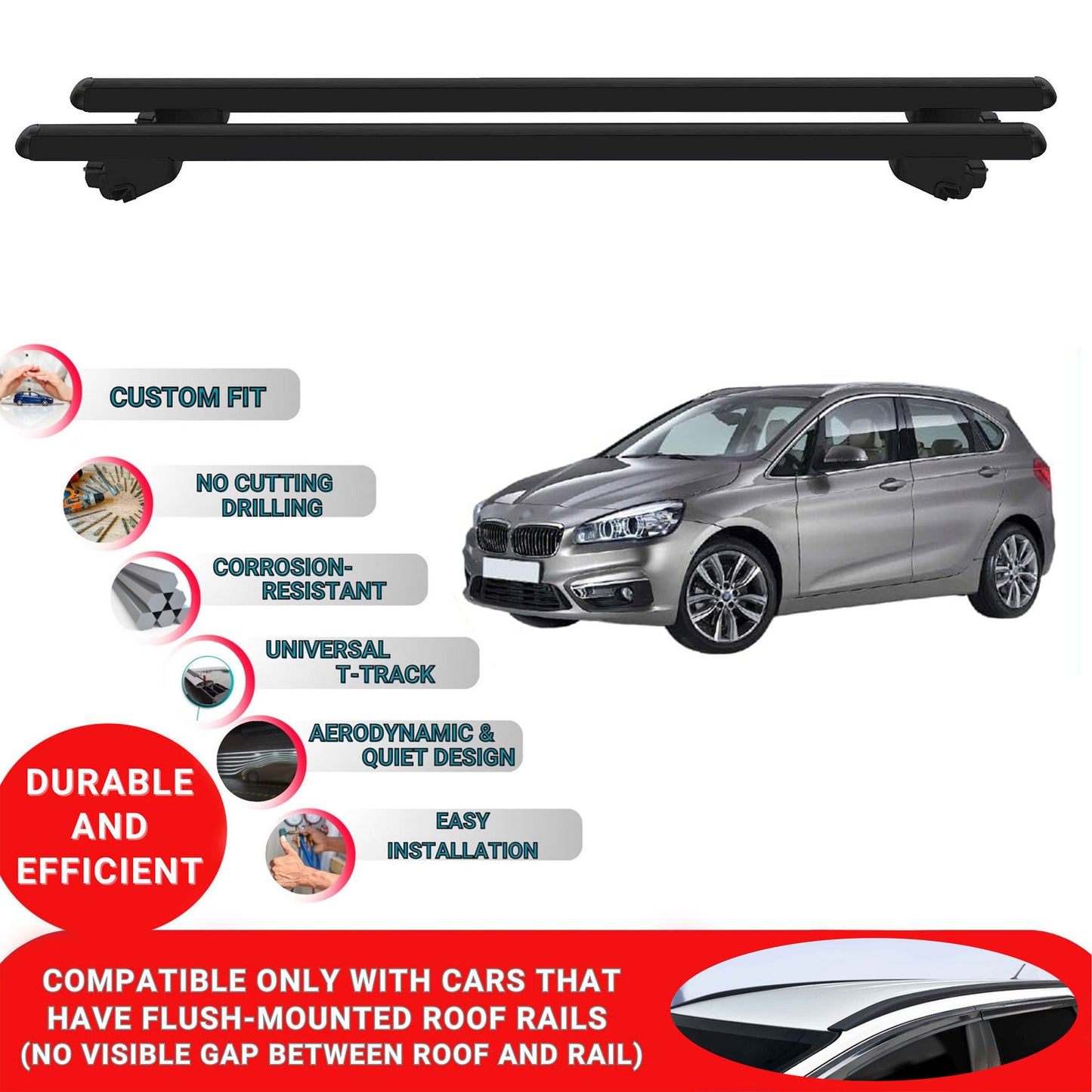 Roof Bars For Bmw 2 Series G. F46 2014-2021 Roof Rack Cross Bars 2 Pcs Black