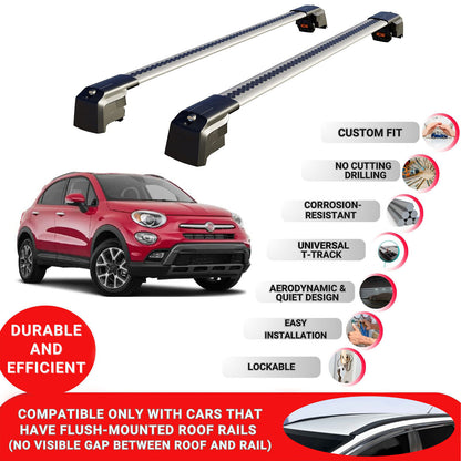 Roof Bars Rack for Fiat 500X 2014+ Lockable Rail Carrier 2 Pcs Grey