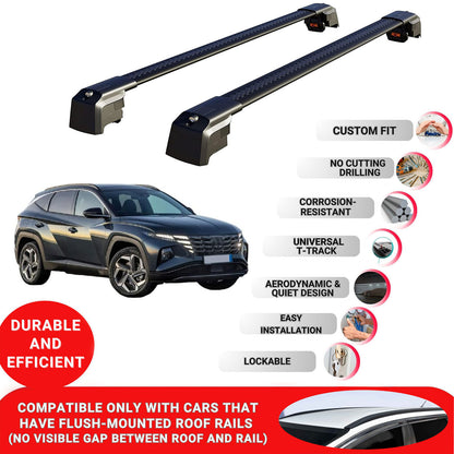 Roof Bars Rack for Hyundai Tucson (NX4) 2022+ Lockable Rail Carrier 2 Pcs Black
