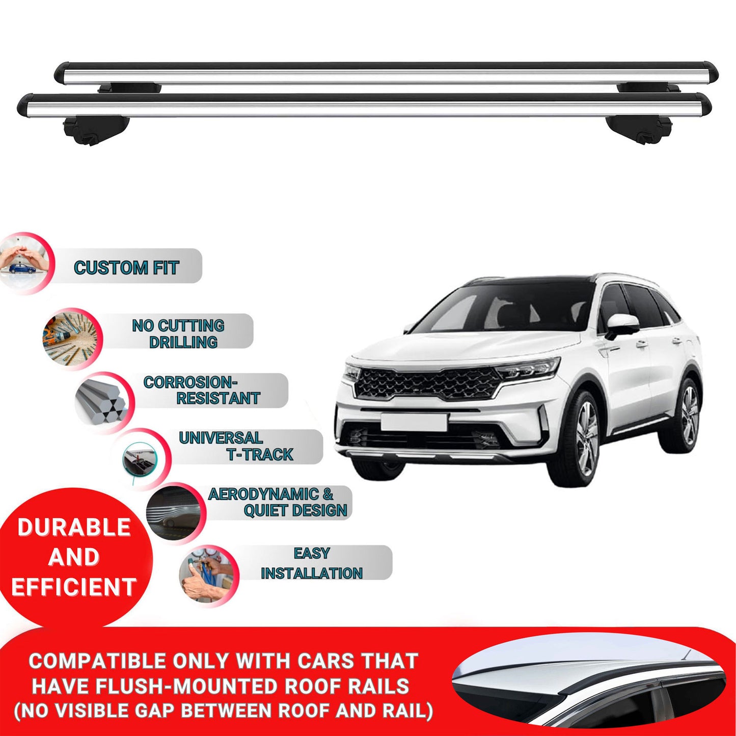 Roof Bars For Kia Sorento MQ4 MK4 2020 And After Roof Rack Cross Bars 2 Pcs Grey
