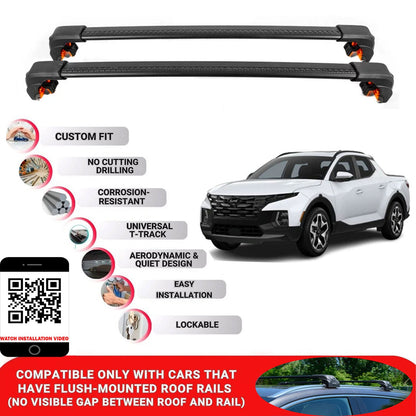 Premium Roof Bars For Hyundai Santa Cruz 2022+ Secure Roof Rack Cross Bar 2 Pcss Secure Black