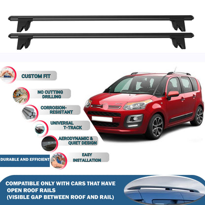 Lockable Roof Rack Cross Bars for Citroen C3 Picasso 2012-2016 | Heavy Duty Rail Carrier 2 Pcs Black