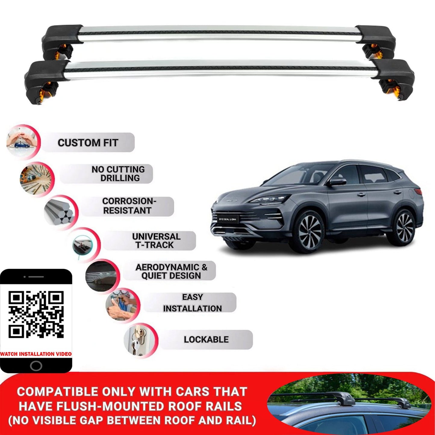 Premium Roof Bars For Byd Seal U Suv 2024+ Secure Roof Rack Cross Bar 2 Pcss Grey