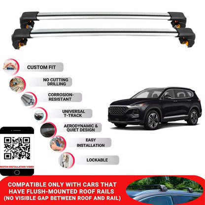 Premium Roof Bars For Hyundai Santafe Suv 2018-2024 Secure Roof Rack Cross Bar 2 Pcss Grey