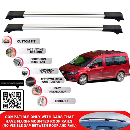 Roof Rack Cross Bars for Vw Caddy Maxi 2016-2020 Lockable Roof Bars 2 Pcs Grey