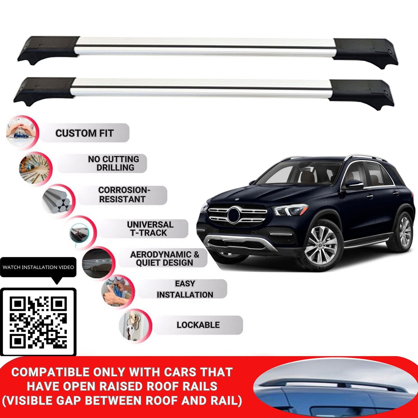 Roof Rack Cross Bars for Mercedes Gle W166 2015-2019 Lockable Roof Bars 2 Pcs Grey