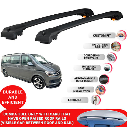 Roof Bar for Volkswagen Shuttle T6 2016-2024 Lockable Roof Rack Cross Bars 2 Pcs Black
