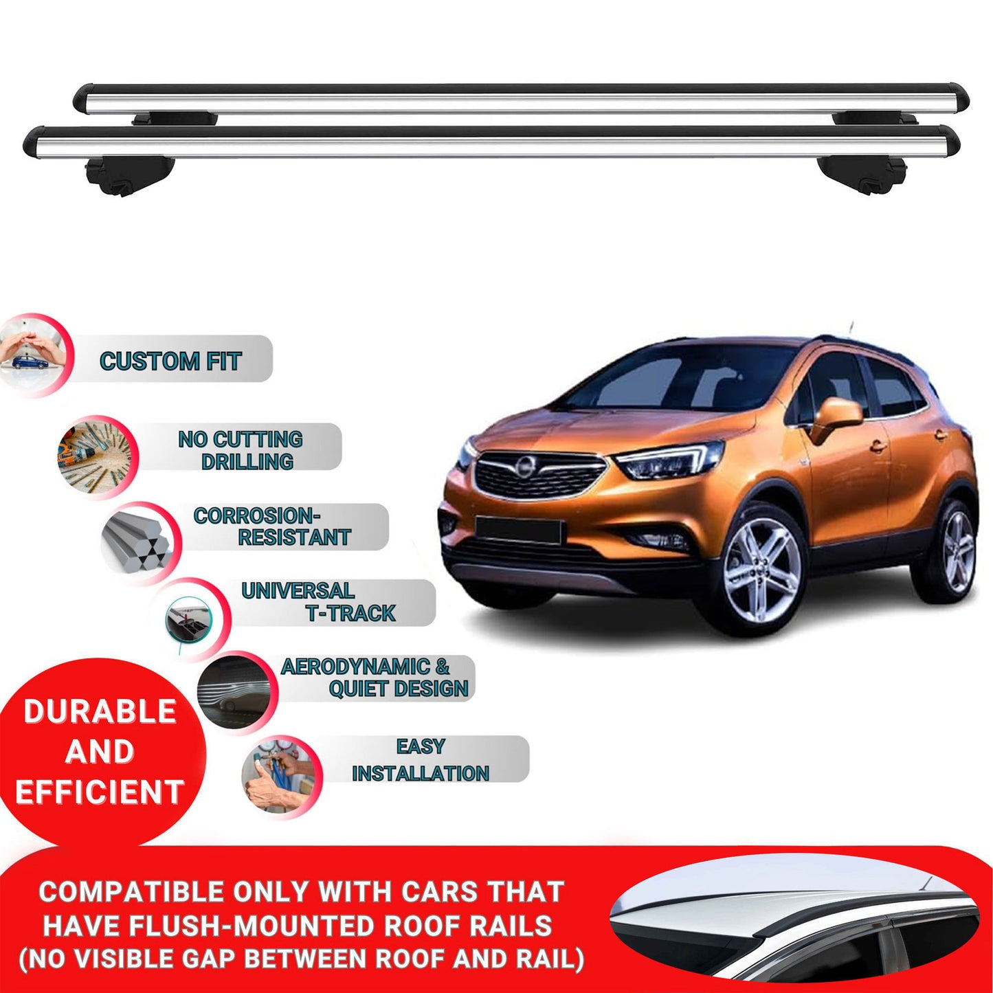 Roof Bars For Opel Mokka X J13 MK1 2012-2019 Roof Rack Cross Bars 2 Pcs Grey