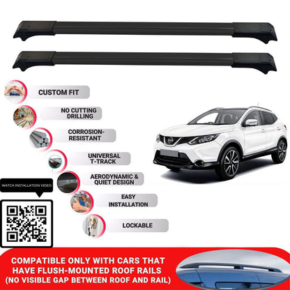 Roof Rack Cross Bars for Nissan Qashqai J11 2014-2021 Lockable Roof Bar 2 Pcs Black
